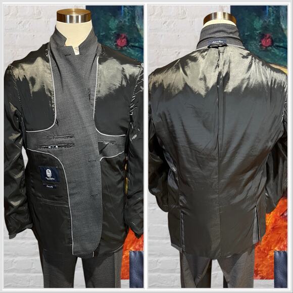 Lands End 46R 44x29 Gray Micro Houndstooth Men's 2-Piece Suit Stretch - Picture 7 of 16